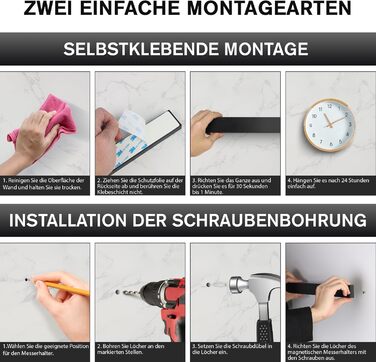 Magnetic Knife Strip 50cm, Stainless Steel Magnetic Knife Holder, Magnetic Knife Holder Screw, Self-Adhesive Magnetic Strip for Knives and Utensils