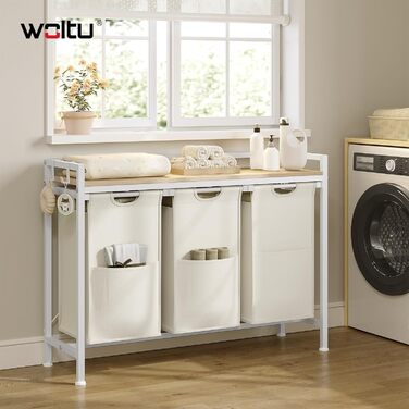 WOLTU Laundry Basket with 2 Compartments, each 40L, Laundry Collector with Storage Metal Frame, Oxford Cloth Laundry Bag, Extendable and Removable, Laundry Sorter Laundry Container, Black