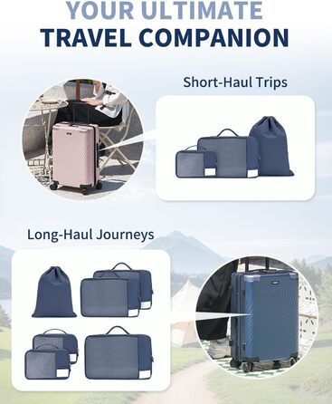 Органайзери для валізи ECOHUB, набір 6 шт. з ID-міткою, екологічні, дихаючі, для подорожей (зелений, блакитний)