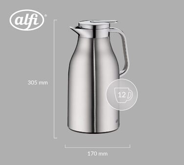 Термос Alfi SKYLINE 1.0л з нержавіючої сталі з гігієнічним скляним вкладишем, кришкою з поворотним механізмом та зручною кнопкою, ергономічною ручкою, для кави та чаю