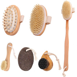 Набір для масажу тіла: щітка для спини, душова щітка, щітка для ніг з пемзою, щітка для обличчя. Для пілінгу та масажу всього тіла.