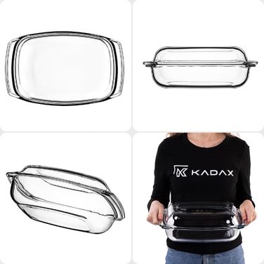 Форма для запікання KADAX 5л зі склокераміки з кришкою та ручками – прямокутна, жароміцна посудина для тушкування та випікання, ідеальна для лазаньї, м'ясних страв, підходить для духовки та електроплити 5л