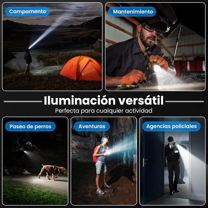 Потужний ліхтарик LED - 1000000 люмен, акумулятор 5000 mAh, IP67 водонепроникний, 5 режимів, для кемпінгу/походів/відпочинку на природі/надзвичайних ситуацій