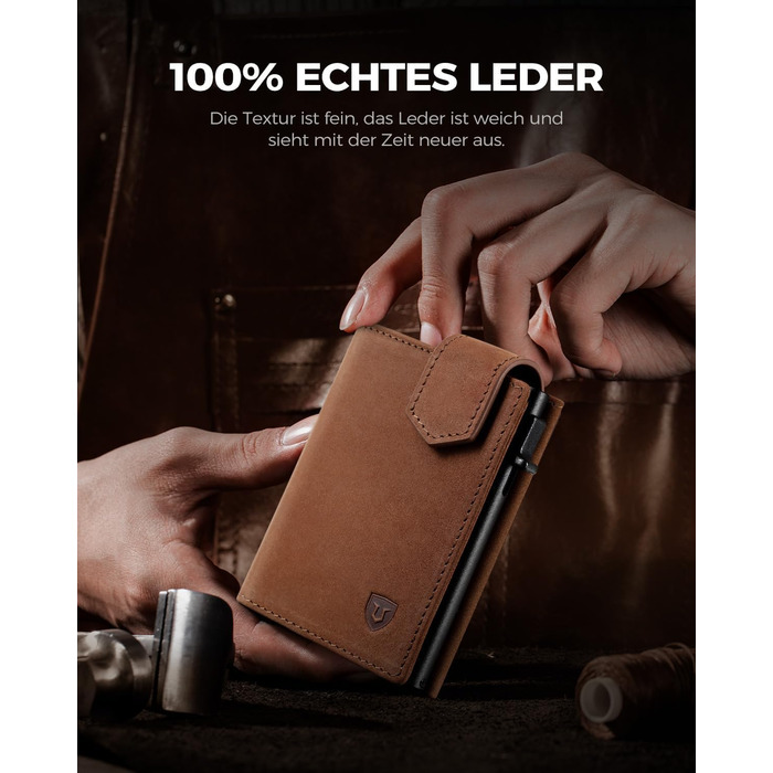 Чоловіче картхолдер LORZOR з магнітною застібкою: slim wallet з відділенням для монет, RFID захистом, вміщує 10 карт, коричневий