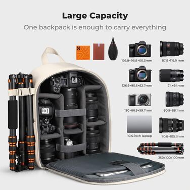 Сумка-рюкзак для фототехніки K&F Concept: компактний та легкий рюкзак для DSLR, дзеркальних камер та штатива з дощовиком, колір слонова кістка