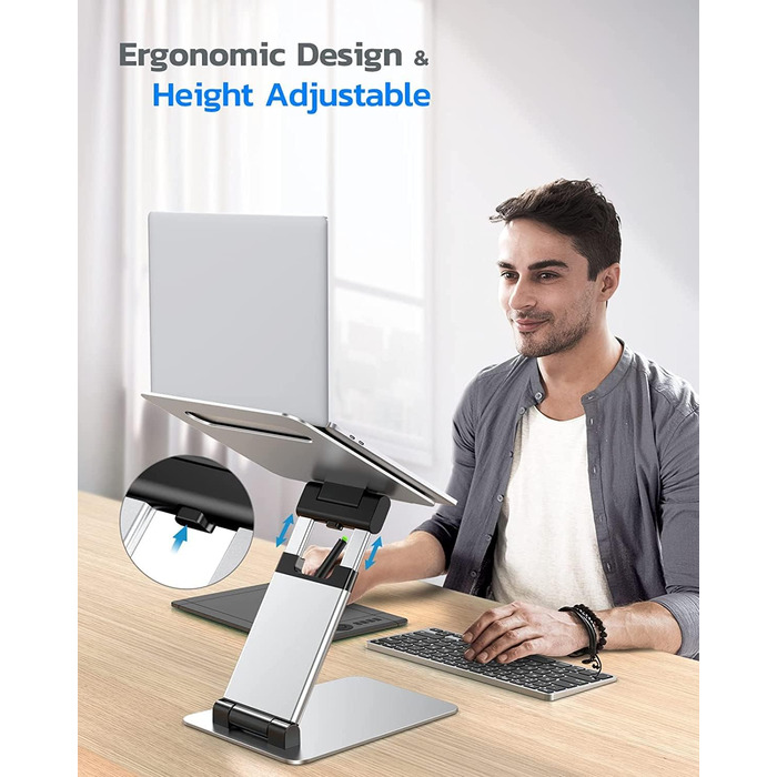 NULAXY Adjustable Laptop Stand - Ergonomic, Portable, Foldable - Supports up to 10kg, Compatible with 10-17 inch Laptops - Space Grey