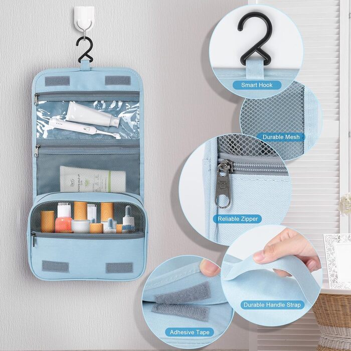Kulturbeutel AiQInu: Розкладна косметичка-органайзер для подорожей з гачком, унісекс, блакитна