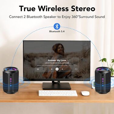 Bluetooth колонка 15W, портативна, водонепроникна IPX7, з TWS стерео, 12 год автономії, чорна – для спорту, вечірок, подорожей