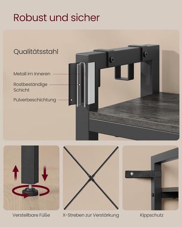 VASAGLE Coat Rack with Shoe Bench, Wardrobe, 5 Shelf Levels made of Particleboard, 9 Triple Hooks, 6 Side Hooks, 40 x 120 x 190 cm, Stone Grey-Ink Black HSR426B04