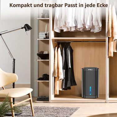 Електричний осушувач повітря KNKA, 1.1 л, для дому, ванної кімнати, підвалу, тихий (28 дБ), з автовимкненням та нічним режимом, кольорове підсвічування (білий), колір: чорний