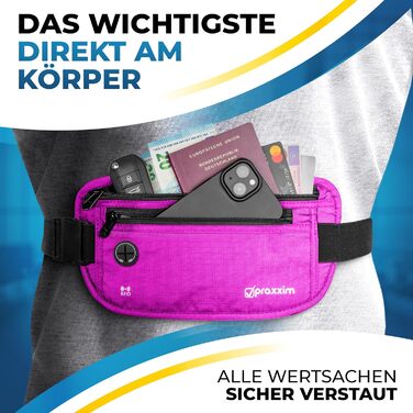 Сумка на пояс для подорожей: захист від крадіжок, RFID-захист, плоска, під одяг, для жінок та чоловіків (рожевий)