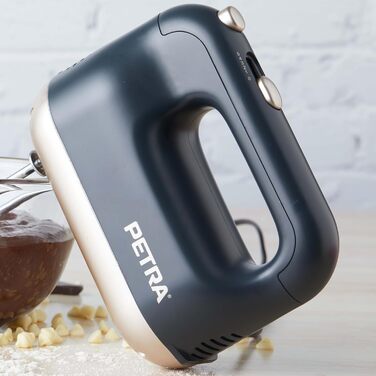Ручний міксер Petra 300W з 5 швидкостями, турбо-функцією, гачками для тіста та вінчиками, сріблястого кольору