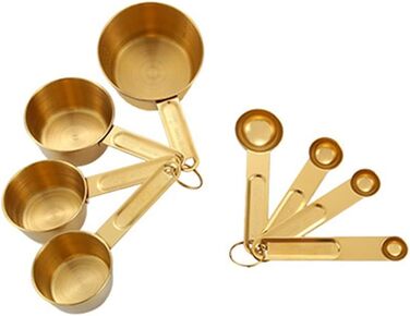 FBHappiness 8-Piece Stainless Steel Measuring Cup and Spoon Set for Kitchen, Cookware, Baking, Cooking, Measuring Tool (Color: A, Size: as shown)