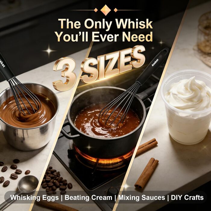 Набір силіконових вінчиків Aneaat (3 шт.) з нержавіючою сталлю – для антипригарного посуду, збивання, змішування. Розміри: 21 см, 26 см, 30 см