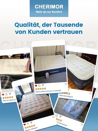 Надувне ліжко для двох осіб, самонадувна повітряна матрац для гостей з вбудованим насосом (3 хвилини), захист від проколів, надувна матрац для кемпінгу та дому, 203x152x46 см, максимальне навантаження 363 кг