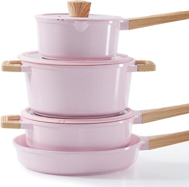 Набір посуду Keramik Topfset з гранітним покриттям, 7 предметів, рожевий, для індукційних плит