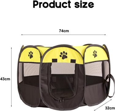 Змінний вольєр для цуценят, вольєр для тварин, вольєр для собак, 74x74x43 см, клітка для котів на вулицю та в приміщення, матеріал Оксфорд, для собак, котів, кроликів, дрібних тварин (жовтий)