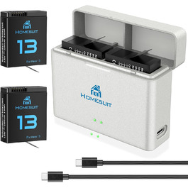 Зарядний комплект для GoPro Hero 13 Black: 2 акумулятори 2300mAh та швидке зарядне пристрій USB Type-C PD3.0 (2 шт.)