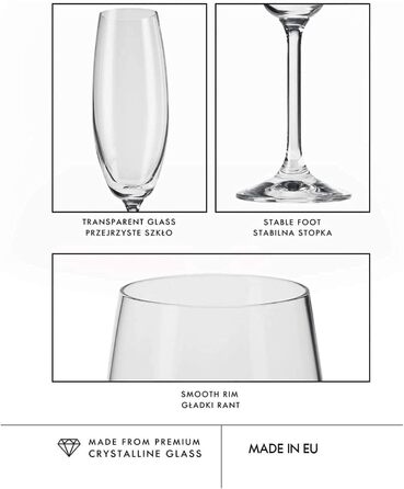 Krosno Champagne Flutes | Set of 6 | 200 ML | Venezia Collection | Perfect for Home, Restaurants, and Parties | Dishwasher Safe