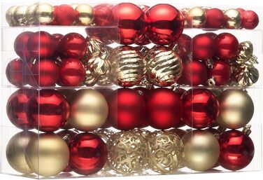 Набір прикрас для ялинки Valery Madelyn, 100 шт. ялинкові кулі, червоно-золота тема, з петельками