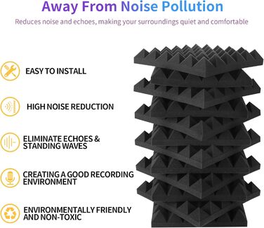 Акустичний поролон для шумоізоляції стін, панелі зі звукопоглинаючого пінопласту високої щільності для студії запису, офісу та танцювального залу, 30x30x5 см, 12 шт.