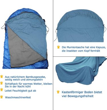 BROWINT Bamboo Travel Bed Sheets, Stretchy Jersey Sleeping Bag for Hotels, Inner Sleeping Bag for Travel and Camping, Rectangular with Pillow Pocket; Breathable, Mummy Sleeping Bag with Hood