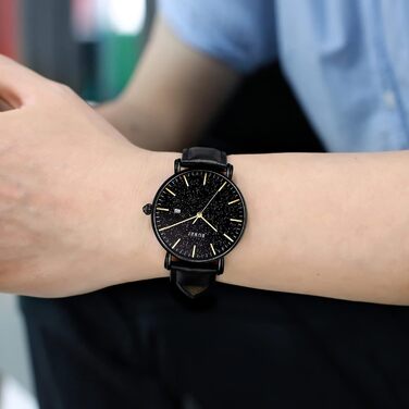 Годинник чоловічий BUREI, аналоговий кварцовий годинник з сітчатим ремінцем, мінімалістичний дизайн, чорний колір (Or Noir), подарунок для чоловіків