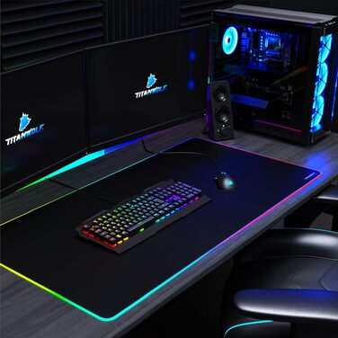 Ігровий килимок для миші TITANWOLF RGB XXL (800x300 мм) з LED-підсвіткою, 11 режимів освітлення, вологостійкий, чорний