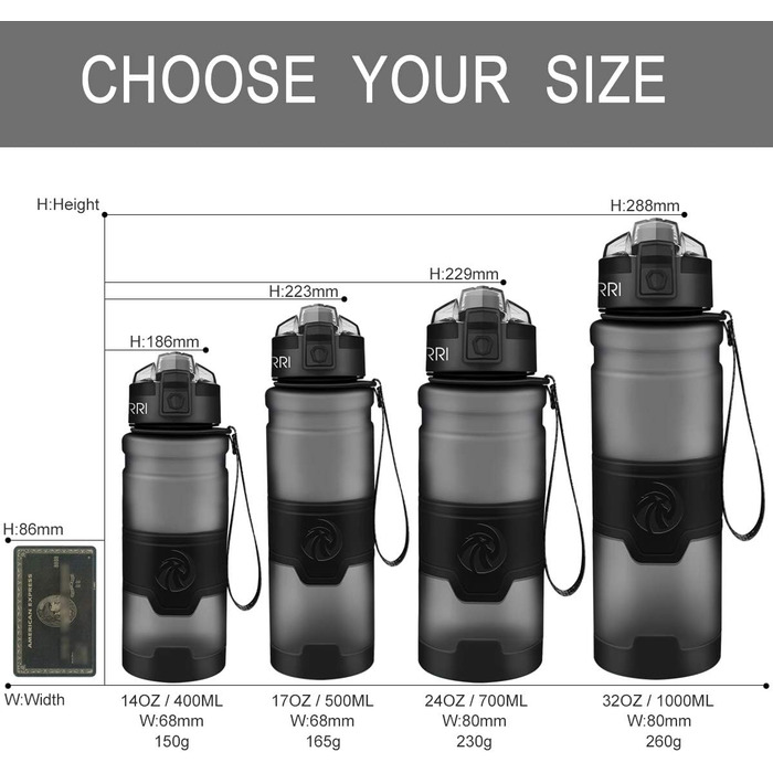 ZORRI Sport Water Bottle for Kids, 500 ml/700 ml/1000 ml, BPA-free, eco-friendly Tritan plastic, reusable water bottles with filter, Grey-1000ml, 1000ml-32oz