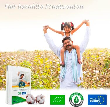Mattress protector, organic cotton 140x200cm Molton. OCS® and Oeko-TEX® certified, 100% cotton natural fleece. Healthy and quiet mattress topper. Not water-repellent - Made in EU.