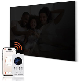 Інфрачервовий обігрівач Hocosyme зі скляною панеллю 600W з Wi-Fi керуванням (Tuya Smart), 100x60 см, з захистом від перегріву, чорний, сертифікат TÜV
