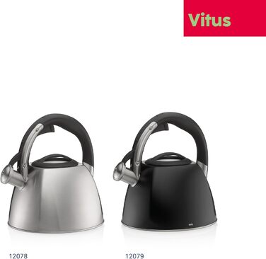 Ке́ла чайник індукційний 2.4л, з свистком, нержавіюча сталь, для всіх типів плит, з безпечним відкриванням кришки кнопкою, VITUS, чорний матовий