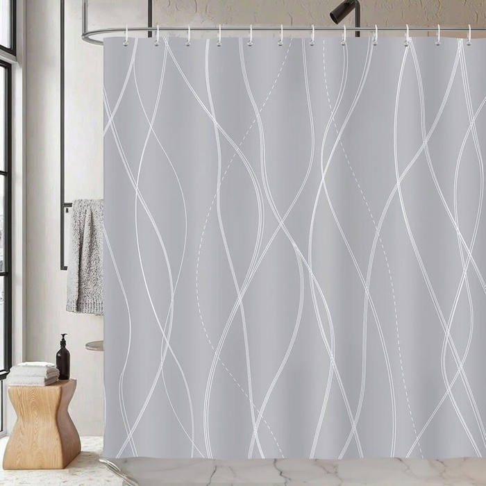 Сучасна текстильна штора для ванни, сіра, 180x200 см, з кільцями