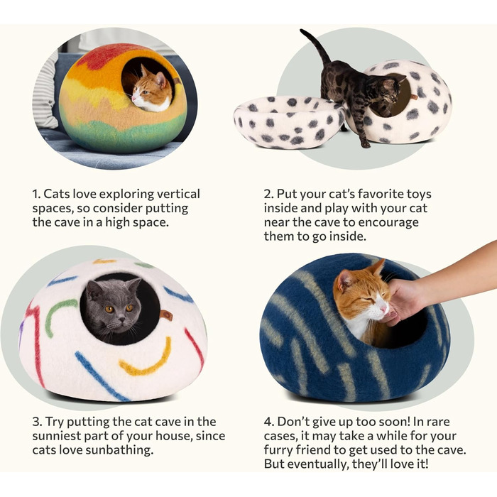 Кішка ліжко MEOWFIA, висока, екологічна, з 100% мериносової вовни, для котів та кошенят (Сірий Хеграу), Tucson Sunset, L