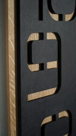 FLEXISTYLE Wall Clock Large Wood-Look Wood Digits ECO, Square Silent, Living Room, Bedroom, Made in EU (Black, 60 cm)