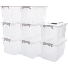 Citylife 6-Piece Storage Box Set, 5L with Lid and Closure Clips, Handle, Stackable, Transparent Box, for Living Room, Bedroom, Garage, 21.4 * 14.5 * 15.5cm (5l/8-piece)