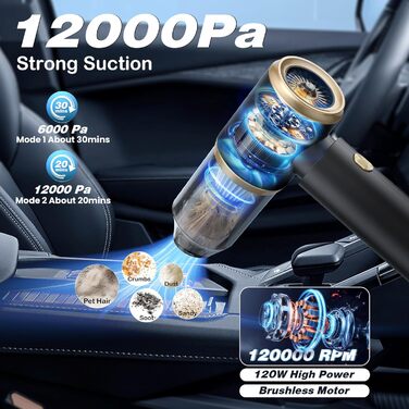 Акумуляторний ручний пилосос 15000 Па 4-в-1 для авто та дому з HEPA-фільтром, безмішковий