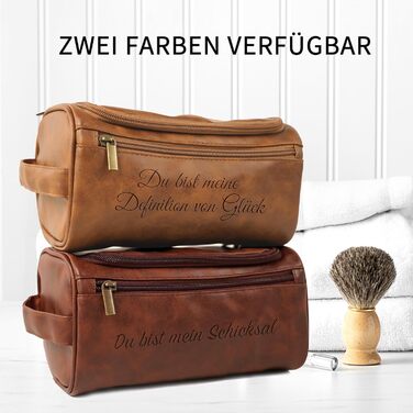 Чоловіча дорожня косметичка Easycosy з лазерним гравіюванням імені, з натуральної шкіри, набір 2в1 (косметичка + гачок для підвішування), ідеальний подарунок для чоловіків, тата, дідуся, колеги, червоно-коричневого кольору