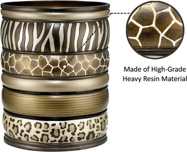 Набір аксесуарів для ванної кімнати Zahari Home Sinatra: миловарка, дозатор для лосьйону, склянка, тримач для зубних щіток, мильниця. Сучасний декор з блискучого мозаїчного скла, чорний (Safari Stripes). Набір сміттєвого контейнера та органайзера для серв