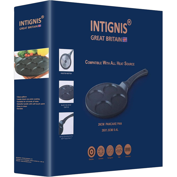 INTIGNIS® Non-Stick Pancake Pan – Mini Pancake Maker with Multiple Holes, 4 Holes, Crêpe and Pancake Pan in American Style for Perfect Individual Pancakes (26 cm, 4 Baking Molds)
