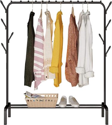 edihome Clothes Rack, Clothes Bar, 118X148X39cm, Shoe Shelf, Metallic, Stable, Clothes Organizer (Black)