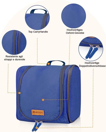 Чоловіча та жіноча косметичка для подорожей, водонепроникна, з гачком для підвішування, компактна, органайзер для косметики (Блакитна)