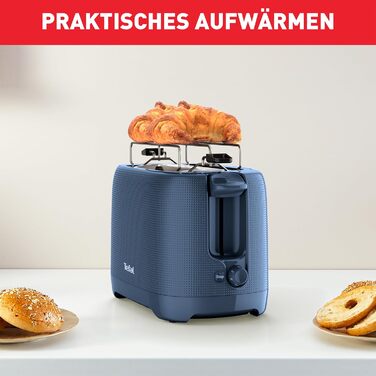 Tefal TT2M14 Morning Toaster | Two-Slot | Elegant Design | Bun Warmer | 7 Browning Levels | Extra-Wide Slots | Stop Function | Wanted Blue