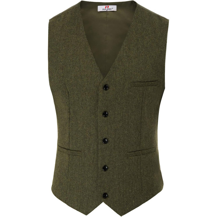 Чоловічий жилет у стилі вестерн з твіду в клітинку, вовняна суміш, V-подібний виріз, приталений крій, військово-зелений колір