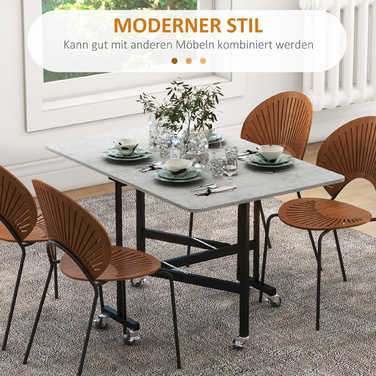 HOMCOM Folding Dining Table with Wheels for 4-6 People, Steel Legs, Extendable 52.5-120 x 80 x 73 cm, ideal for Kitchen & Dining Room