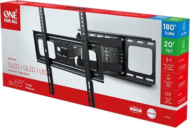 Кріплення для телевізора One for All WM4452 - поворотне 180°, нахильне, висувне, для телевізорів 13-65 дюймів (4K OLED QLED LED, LCD) - до 50 кг, чорний