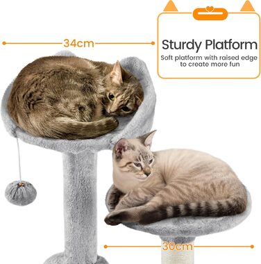 Кігтеточка Yaheetech XXL для котів, 175 см, для 3-4 котів, стабільна, з сизалевими стовпчиками, платформами, гамаком, м'ячиком, сірий колір