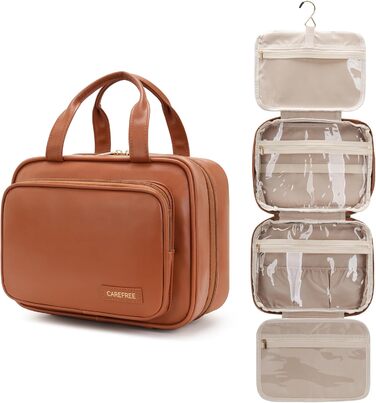 Сумка-органайзер для косметики та туалетних аксесуарів для жінок та чоловіків, з металевим гачком, з PU-шкіри, коричнева