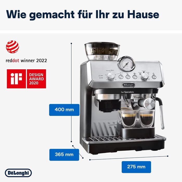 De'Longhi La Specialista Arte EC9155.MB Portafilter Espresso Machine, Espresso Machine with Grinder, 8 Grind Settings, 15 Bar, 3 Temperatures, Milk Frothing Wand, 1300 W, 1.5 L Tank, Stainless Steel/Black including Barista Kit. No Cold Brew Function. Espresso Machine Stainless Steel/Black