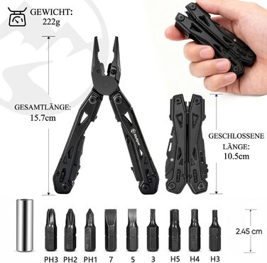 Мультитул 26-в-1 для чоловіків: інструмент EDC з ніжцем, плоскогубцями, кусачками, набором біт для викрутки та іншим. Ідеально для виживання, кемпінгу та повсякденного використання. Виготовлений з нержавіючої сталі, з сумкою для перенесення.